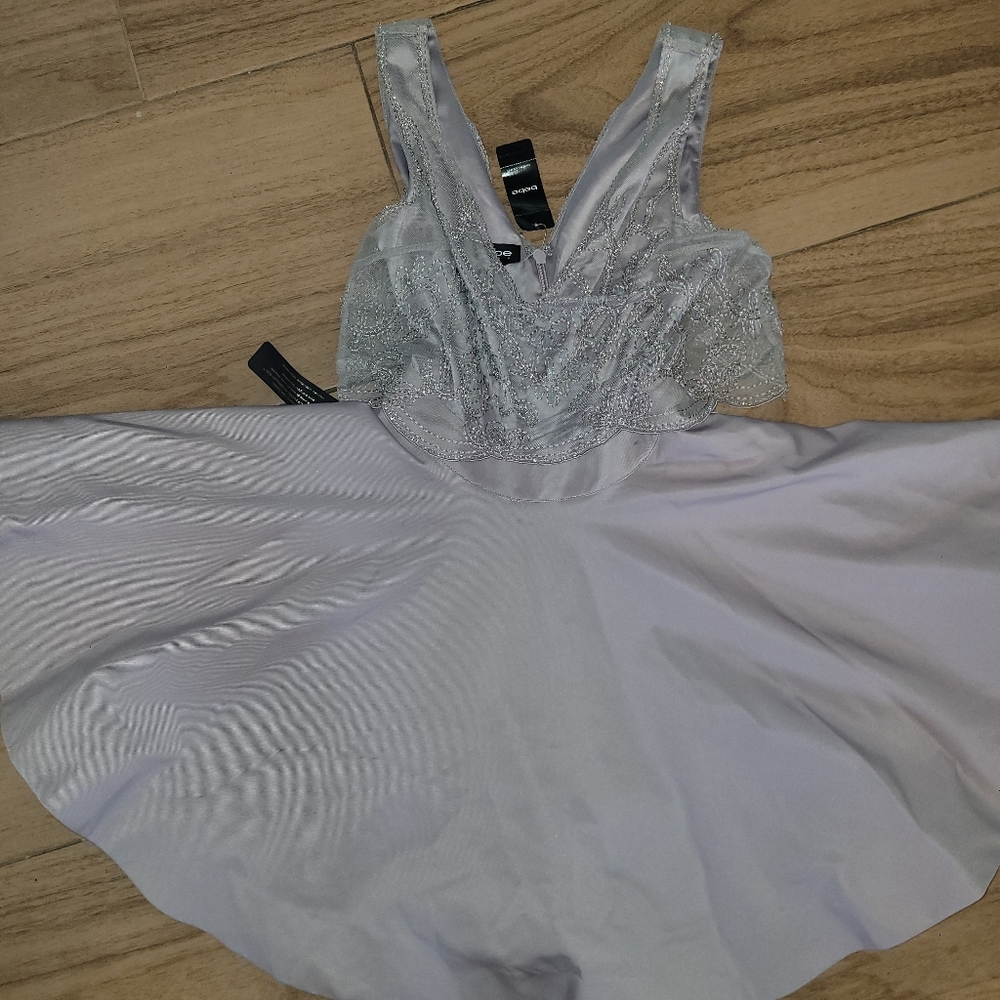 Lavender Sequin & Lace Overlay Crop Top A-line Cocktail Dress